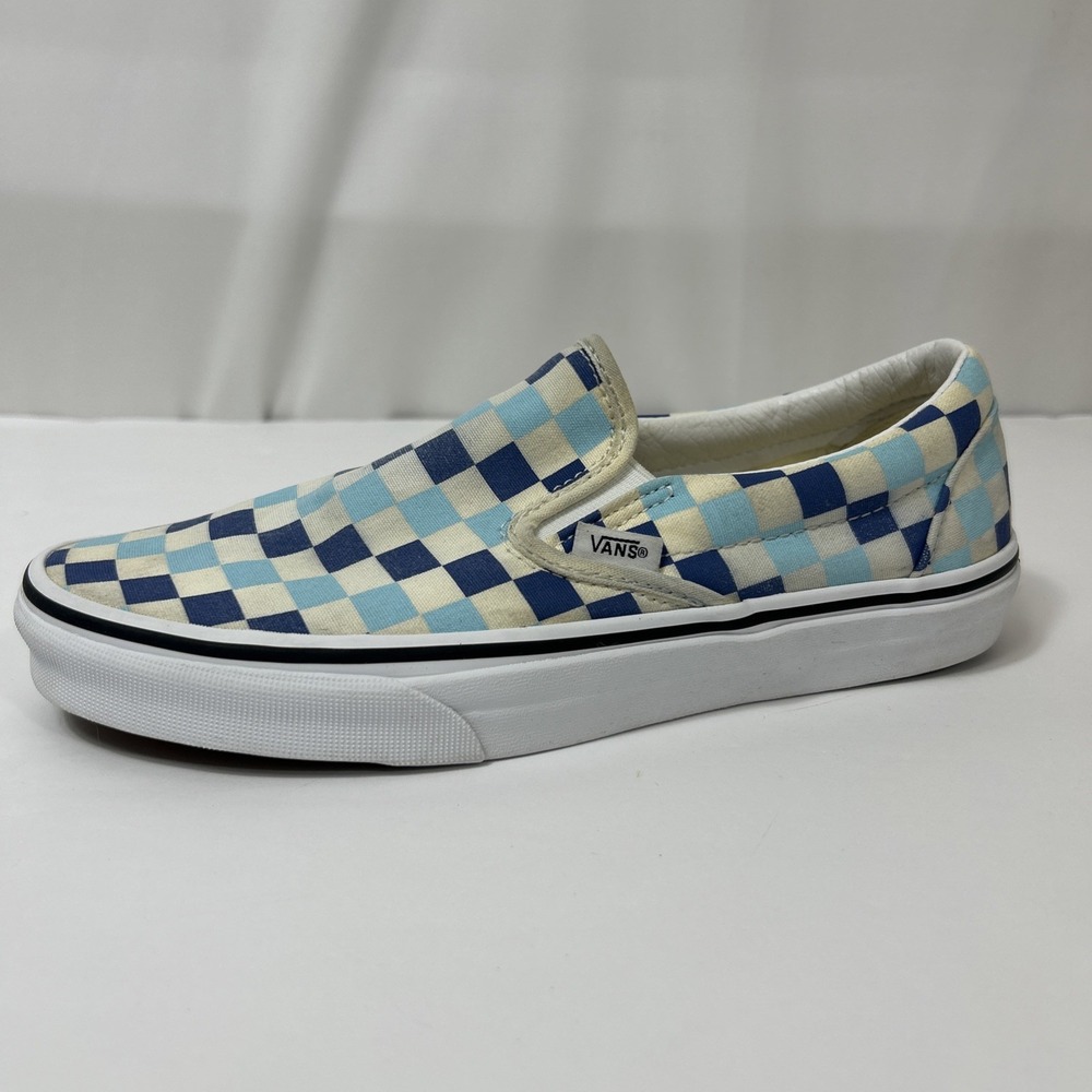 Vans Classic Slip-On Checkerboard Women's 9 Men 7.5 Blue Athletic Shoes Sneakers